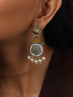 trueBrowns Silver Gold Tone Meenakari Pearl Drop Earrings | Grocsy