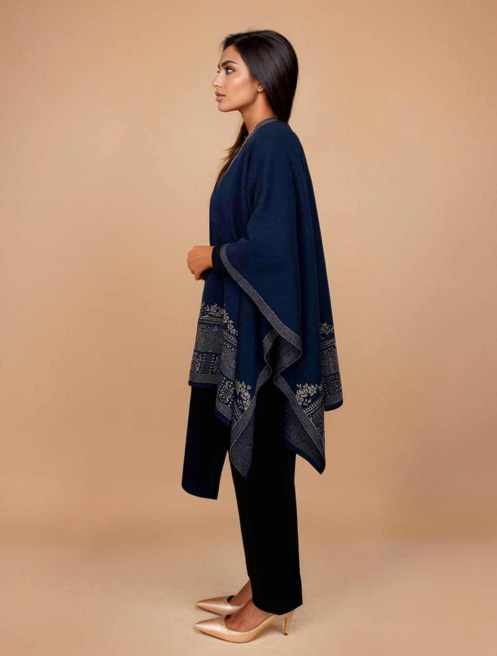 trueBrowns Blue Woollen Kaftan Cape | Grocsy