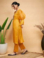 InWeave Women's Mustard Organza Sleeve Kurta Set | Grocsy