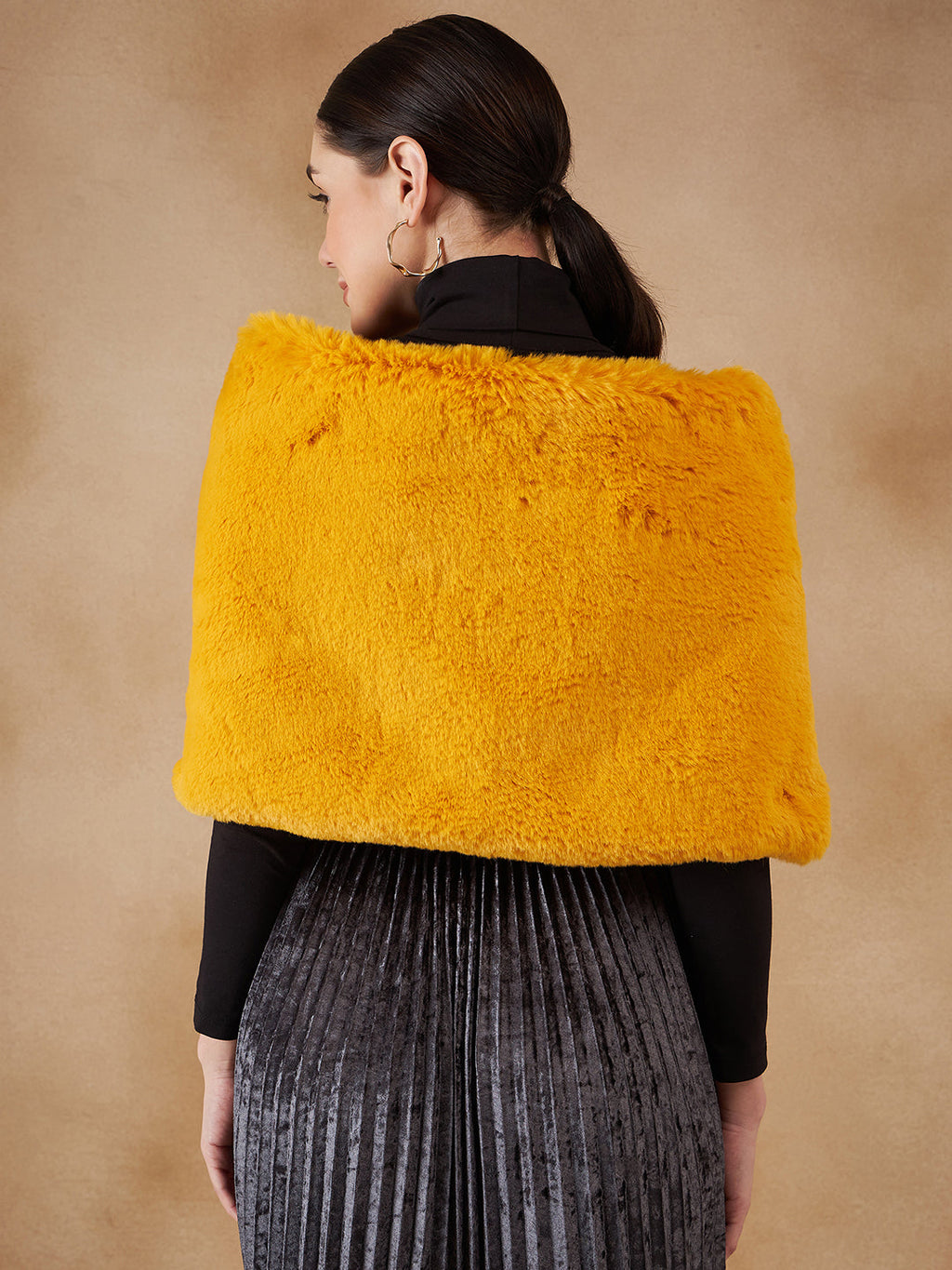 InWeave Women's Yellow Long Faux Fur Cape | Grocsy