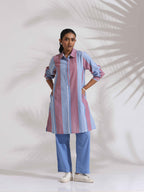 trueBrowns Blue Cotton Stripe Kurta Co-ord Set | Grocsy