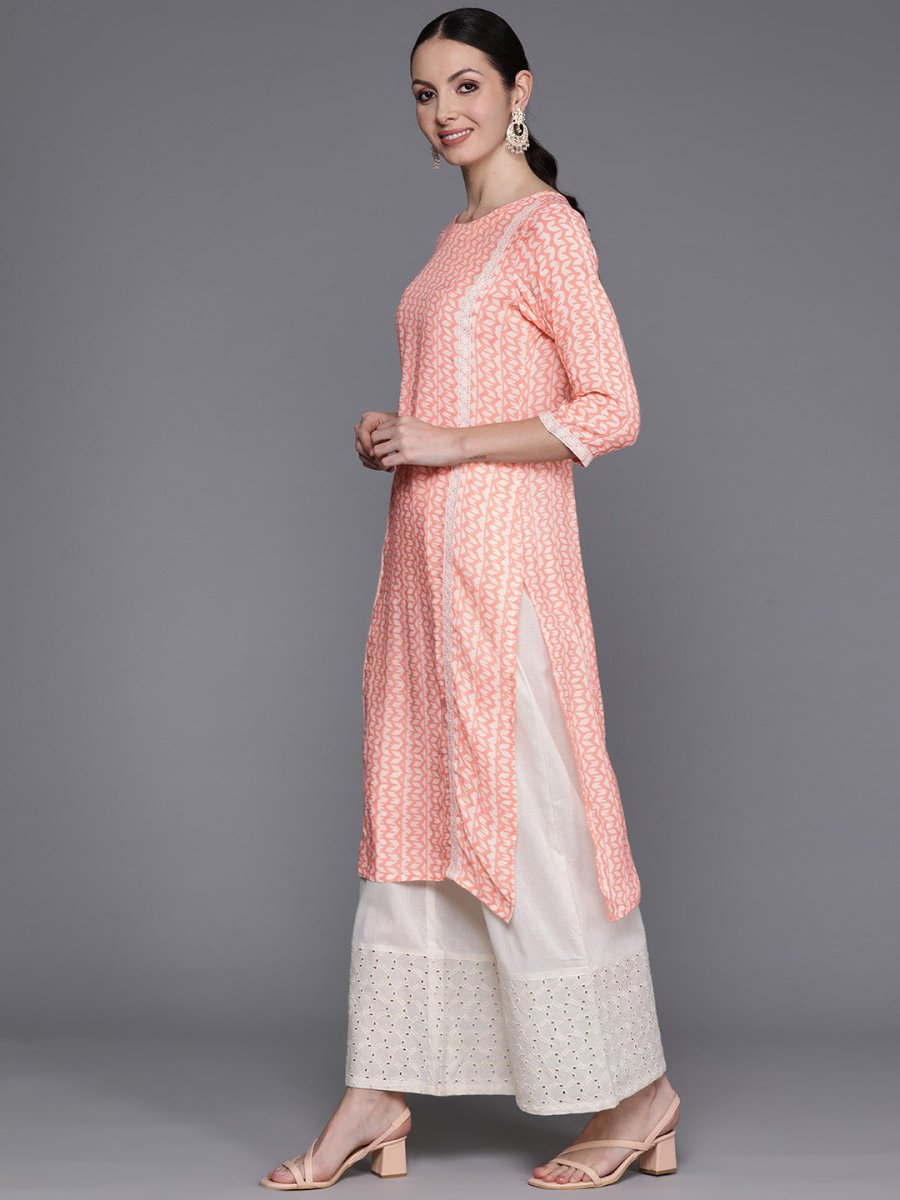 Ahalyaa Abstract Printed Pure Cotton Kurta with Lace Detail | Grocsy