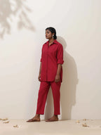 trueBrowns Maroon Cotton Linen Co-Ord Set | Grocsy