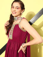 InWeave Women's Maroon Gota Insert Neckline Sharara Set | Grocsy
