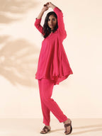 trueBrowns Carrot Viscose Dobby Flared Co-ord Set | Grocsy