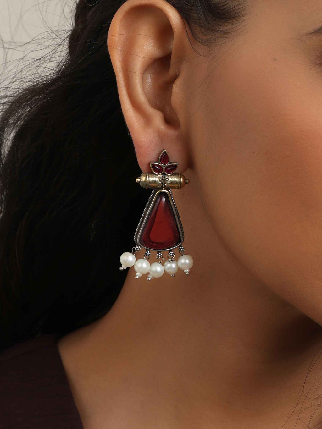 trueBrowns Silver Gold Tone Petal Dangle Earrings | Grocsy