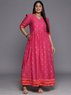 Ahalyaa Plus Size V-Neck Maxi Ethnic Dress | Grocsy