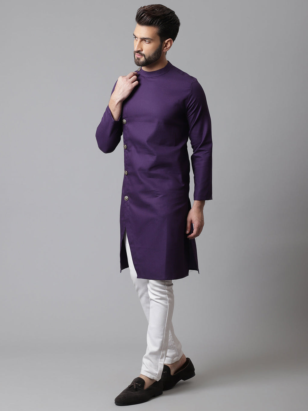 Even Apparels Purple Sherwani Kurta With Asymetrical Cut | Grocsy