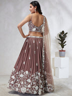 House of Panchhi Rose Gold Pure Georgette Sequins And Thread Embroidery Lehenga Choli & Dupatta | Grocsy
