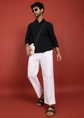 Fabmade Men’S Whitte Linen Drawstring Pyjama | Grocsy