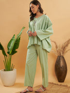 InWeave Women's Sage Green Kantha Boho Full Sleeve Coord Set | Grocsy
