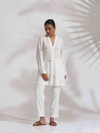trueBrowns Off-White Cotton Embroidered A-line Co-ord Set | Grocsy