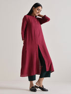 trueBrowns Maroon Placket Kurta Pant Set | Grocsy