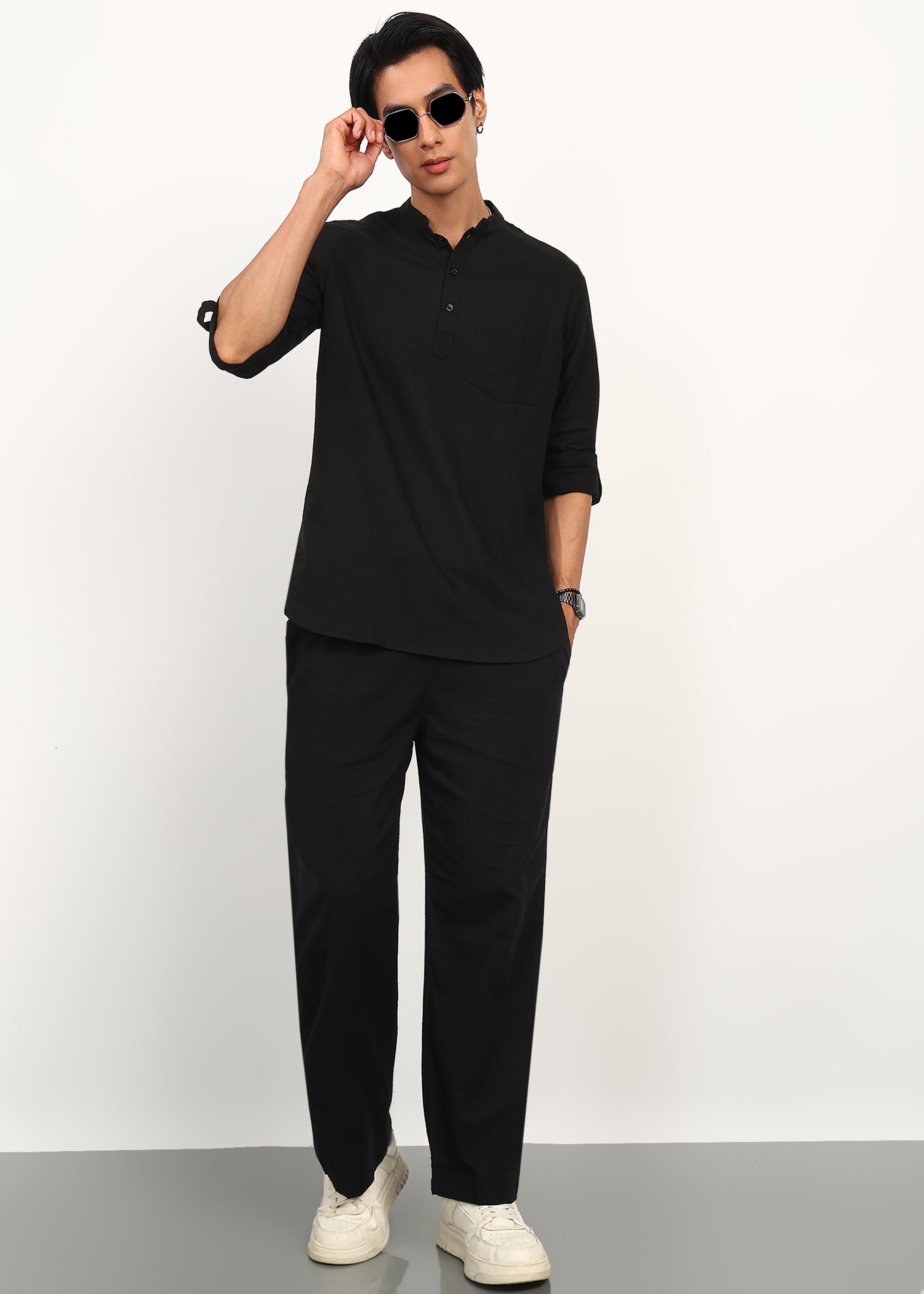 Fabmade Noir Linen Kurta Set | Grocsy