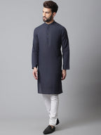 Even Apparels Blue Pure Cotton Kurta With Band Collar | Grocsy