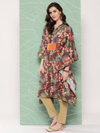 Ahalyaa Women Floral Printed Flared Sleeves Gotta Patti Crepe Kaftan Kurta | Grocsy