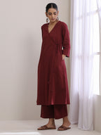 trueBrowns Ruby Wine Dobby Angrakha Pant Set | Grocsy