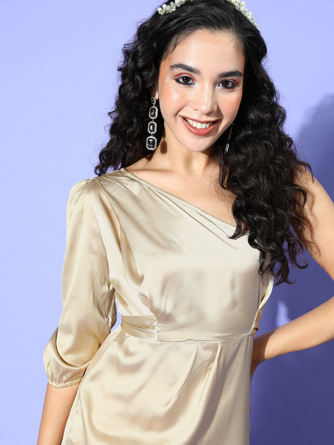 InWeave One Shoulder Satin Top In Gold Colour | Grocsy