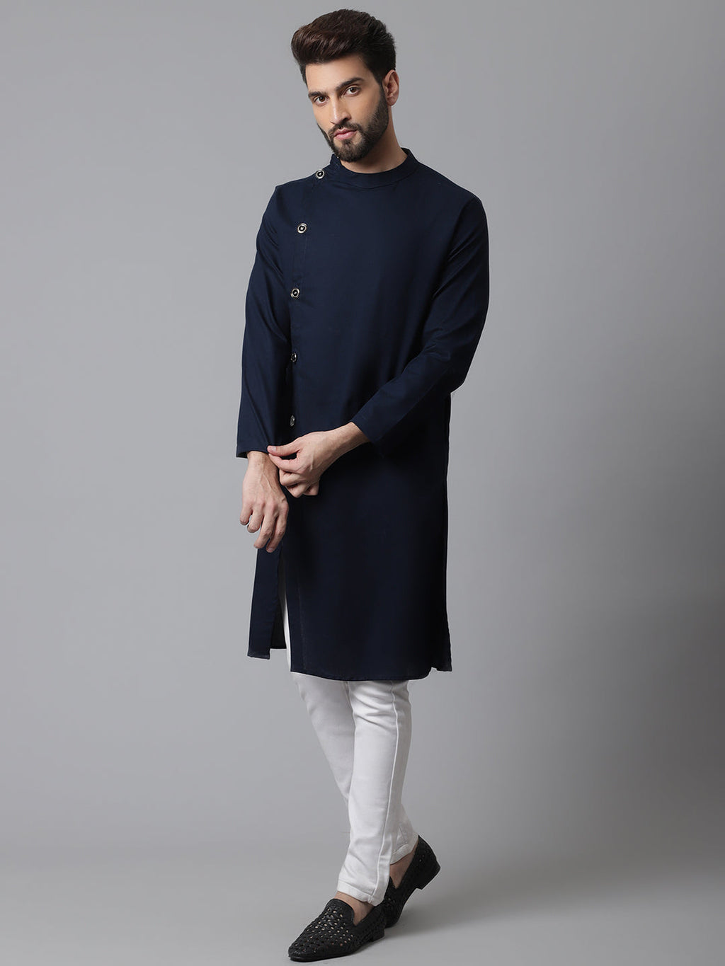 Indian Clothing Even Apparels Blue Sherwani Kurta With Asymetrical Cut | Grocsy