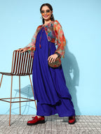 InWeave Women's Strappy Set Ink Blue With Green Floral Short Or Cape | Grocsy