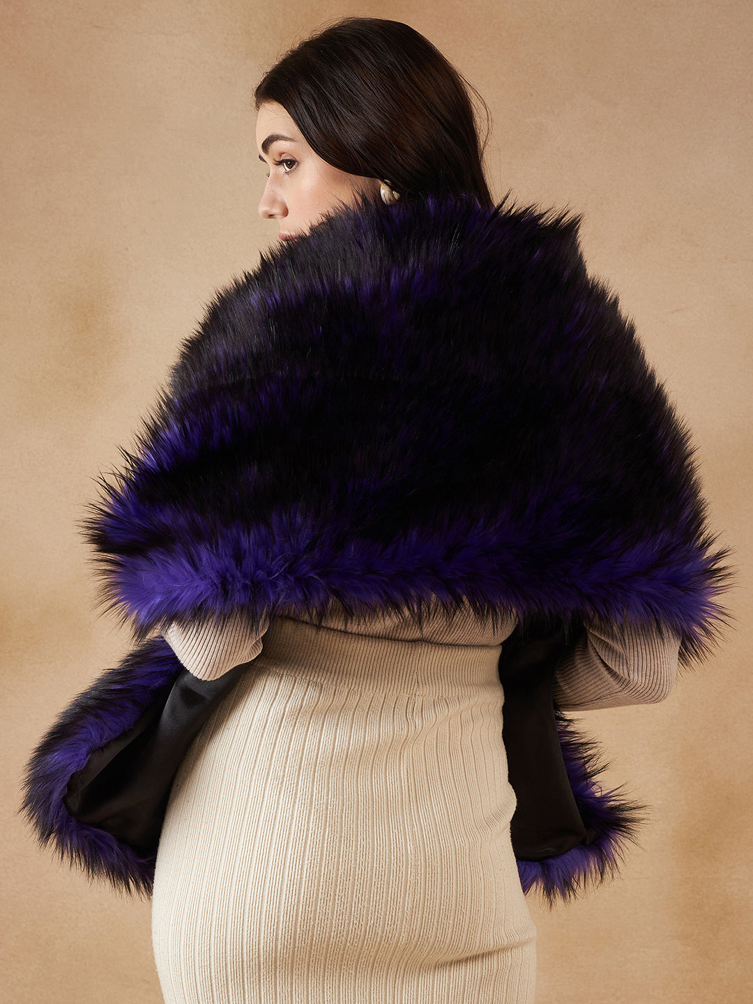 InWeave Purple Black Faux Fur Cape | Grocsy