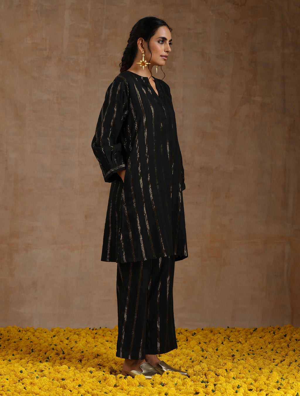 trueBrowns Black Gold Cotton Relaxed Co-Ord Set | Grocsy