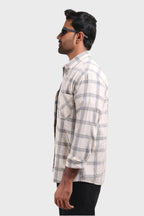 Jonesburg Off White Checks Fine Corduroy Regular Fit Shirt | Grocsy