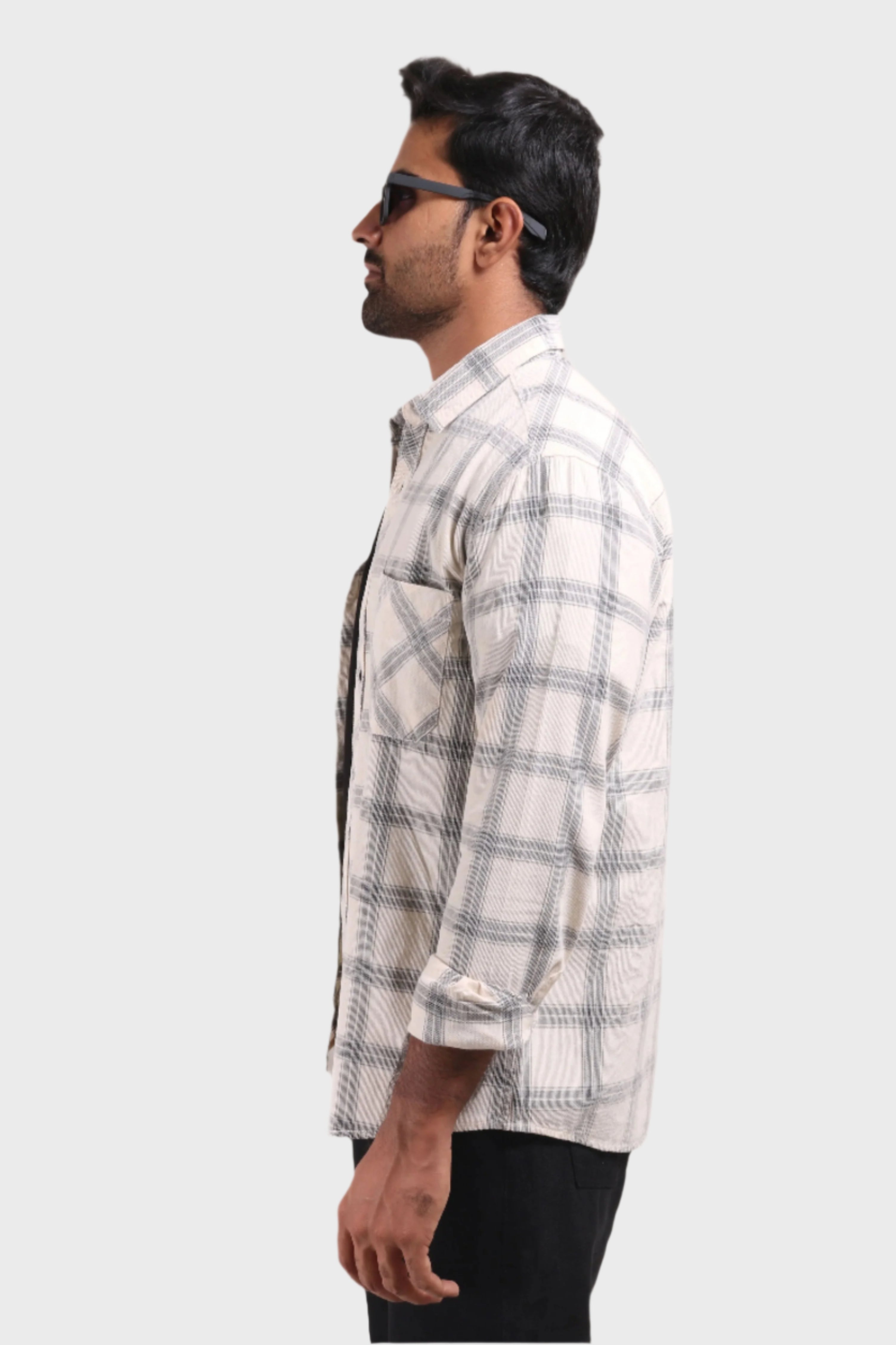 Jonesburg Off White Checks Fine Corduroy Regular Fit Shirt | Grocsy