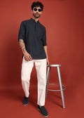 Fabmade Onyx Noir Mandarin Collar Short Kurta | Grocsy