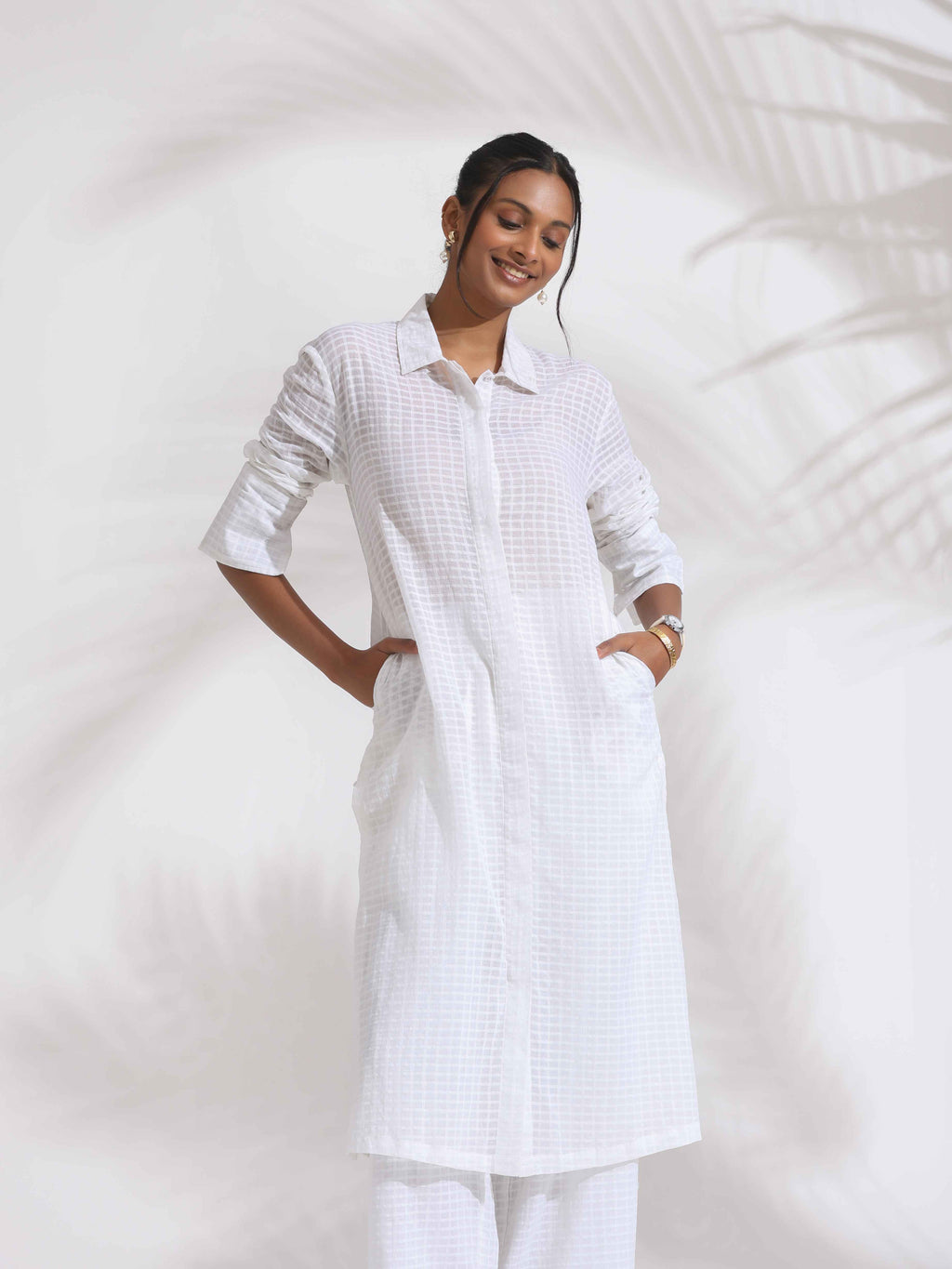 trueBrowns White Check Cotton Kurta Set | Grocsy