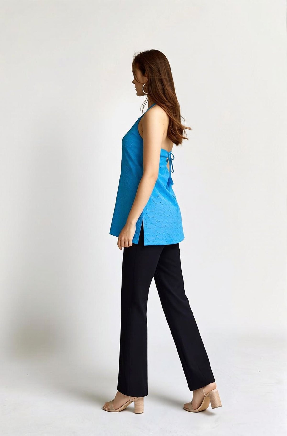 Myshka Women Blue Schiffili Work Halter Neck Longline Top | Grocsy