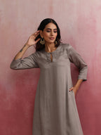 trueBrowns Grey High low Kurta Set | Grocsy