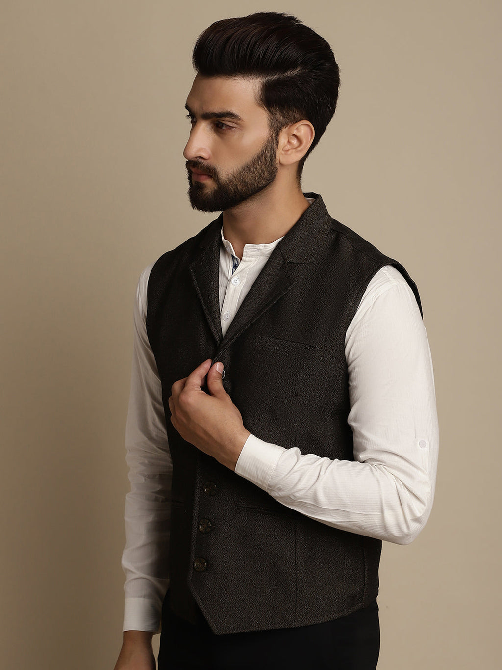 Even Apparels Men's Brown Wool Waistcoat with Notched Lapel | Grocsy