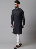 Even Apparels Black Pure Cotton Kurta With Band Collar | Grocsy