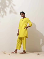 trueBrowns Lime Cotton Linen Kurta Co-Ord Set | Grocsy