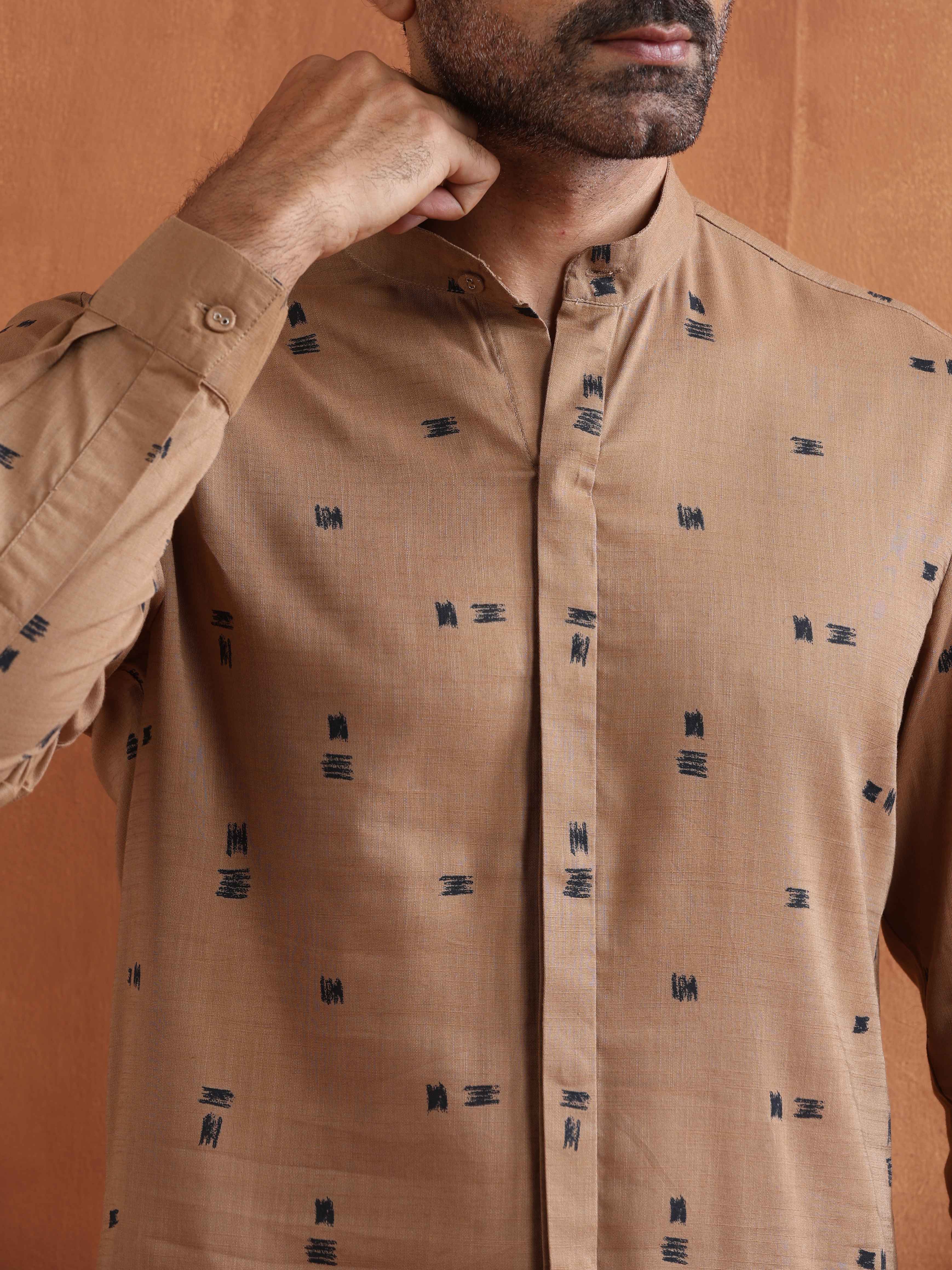 trueBrowns Men's Brown Printed Short Kurta | Grocsy