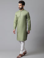 Even Apparels Green Pure Cotton Kurta With Band Collar | Grocsy