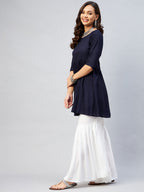 InWeave Women's Navy Blue Short Anarkali Kurta | Grocsy