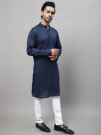 Even Apparels Blue Pure Cotton Kurta With Band Collar | Grocsy