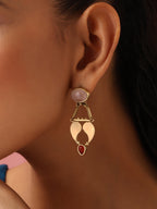 trueBrowns Brass Pink Stone Paisley Earrings | Grocsy