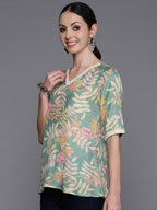 Ahalyaa Floral Printed Tunic with Lace Inserts Detail | Grocsy