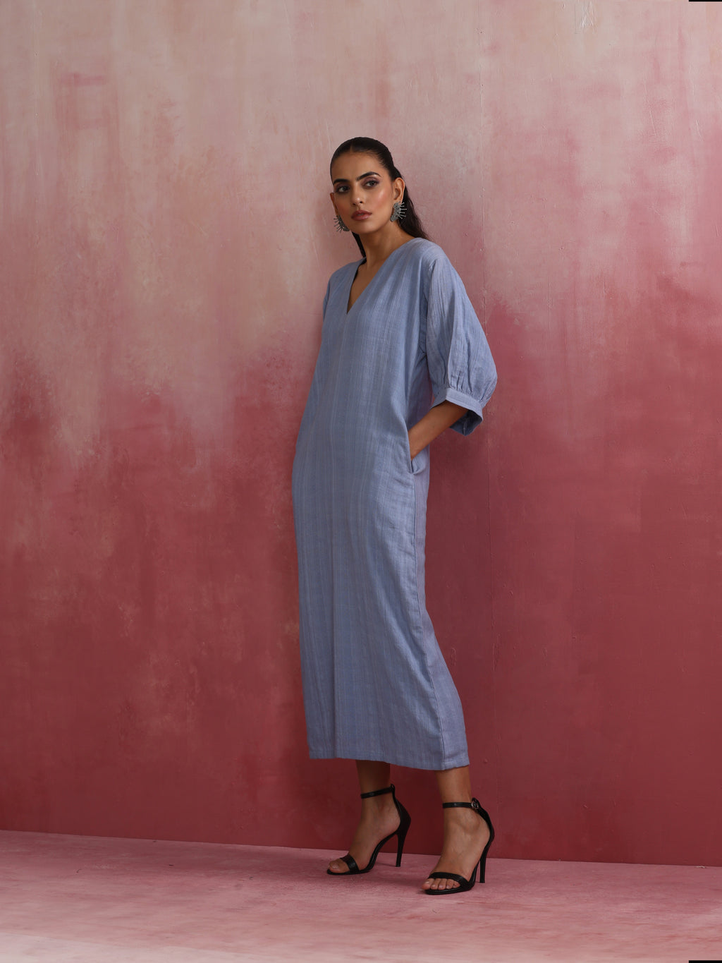 trueBrowns Sky Blue Cotton Dobby Dress | Grocsy