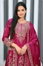 Teeya Creation Rani Color Chinon Silk Heavy Embroidery Work Fully Stitched Salwar Suit | Grocsy