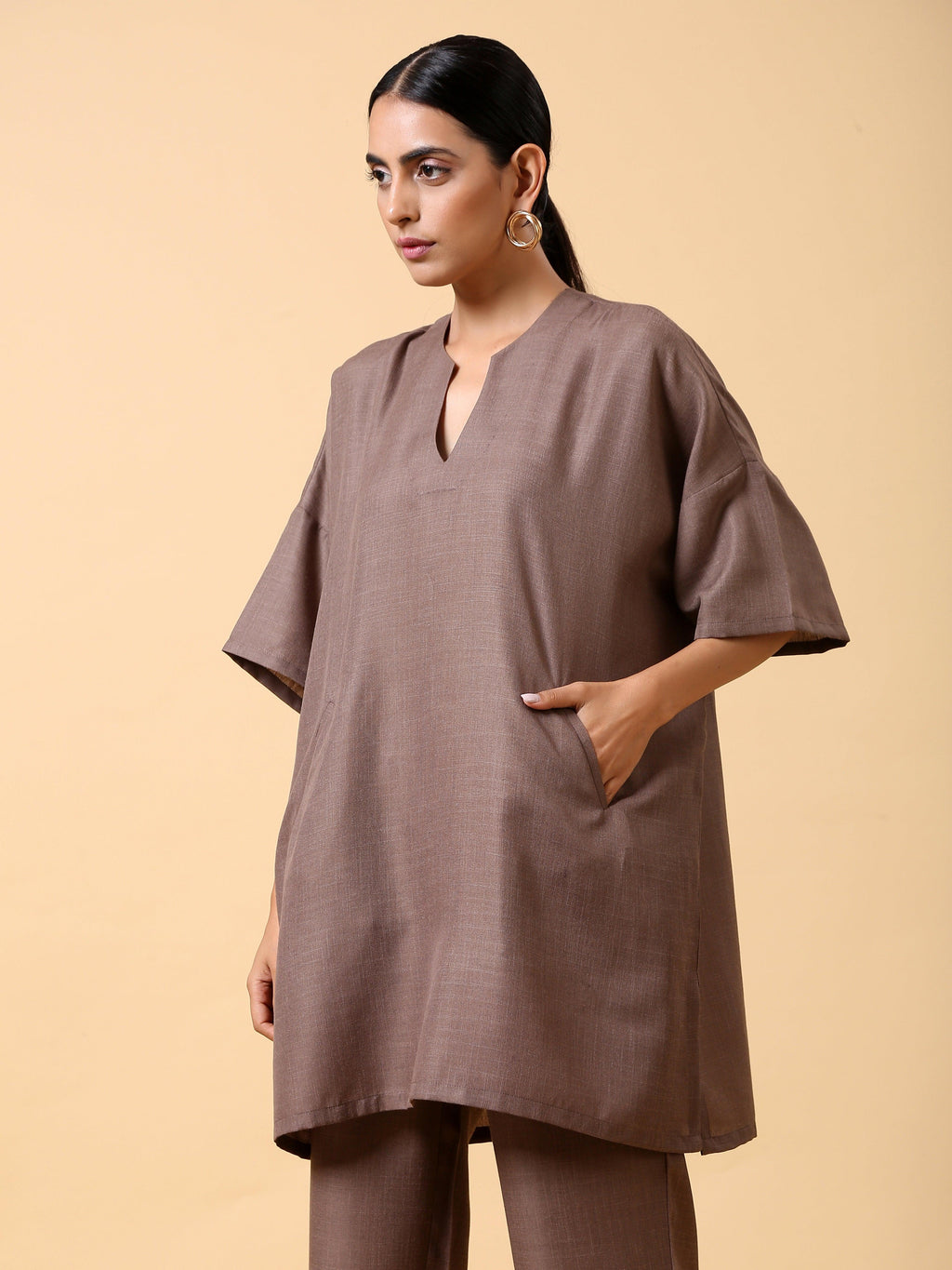 trueBrowns Cotton Linen Burnt Brown Boxy Fit Co-Ord Set | Grocsy