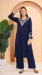 Gharana India Ishq Luxury Rayon 2Pc Navy Blue Chikankari Kurta Set | Grocsy