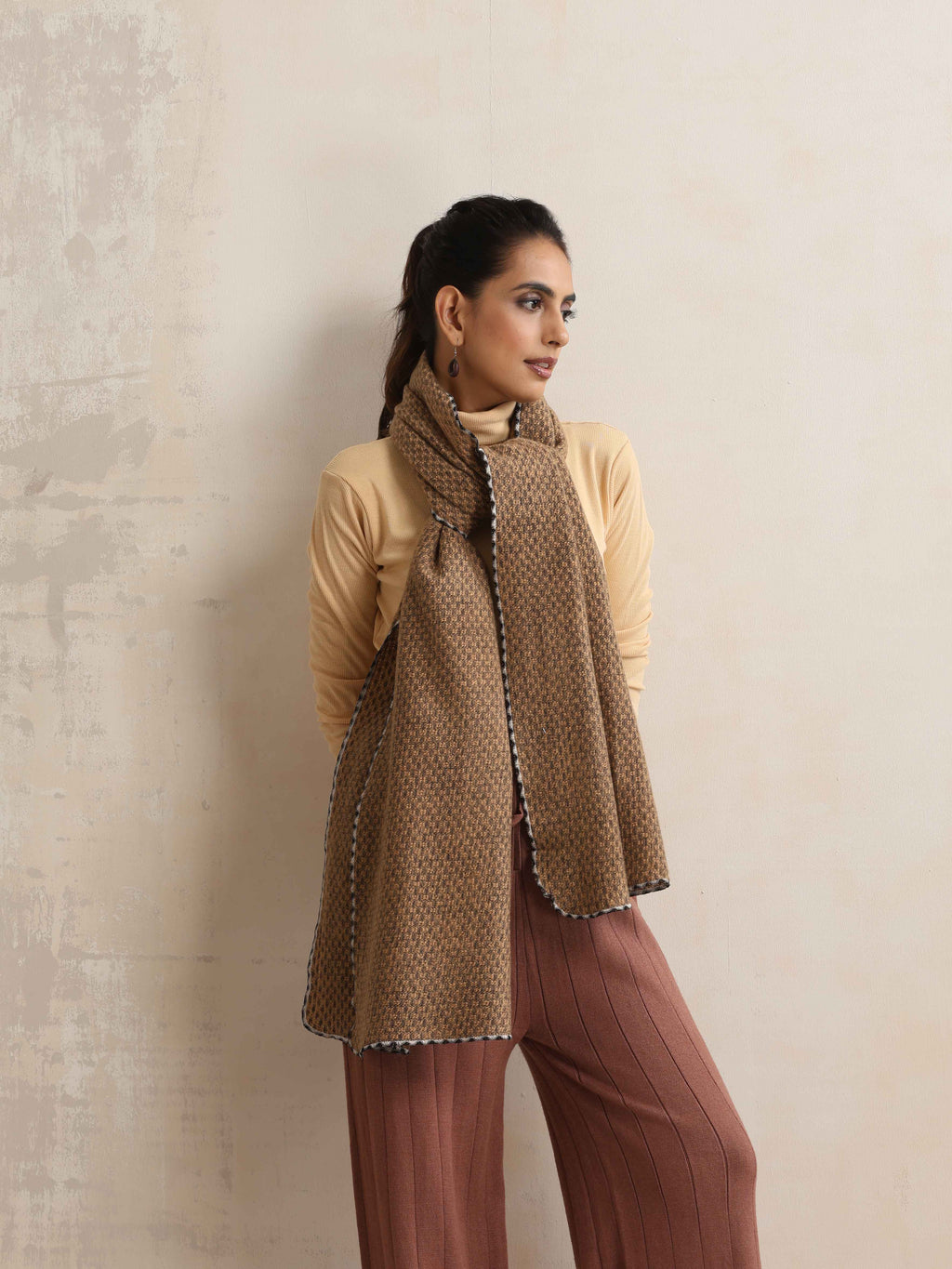 trueBrowns Brown Check Woollen Stole | Grocsy