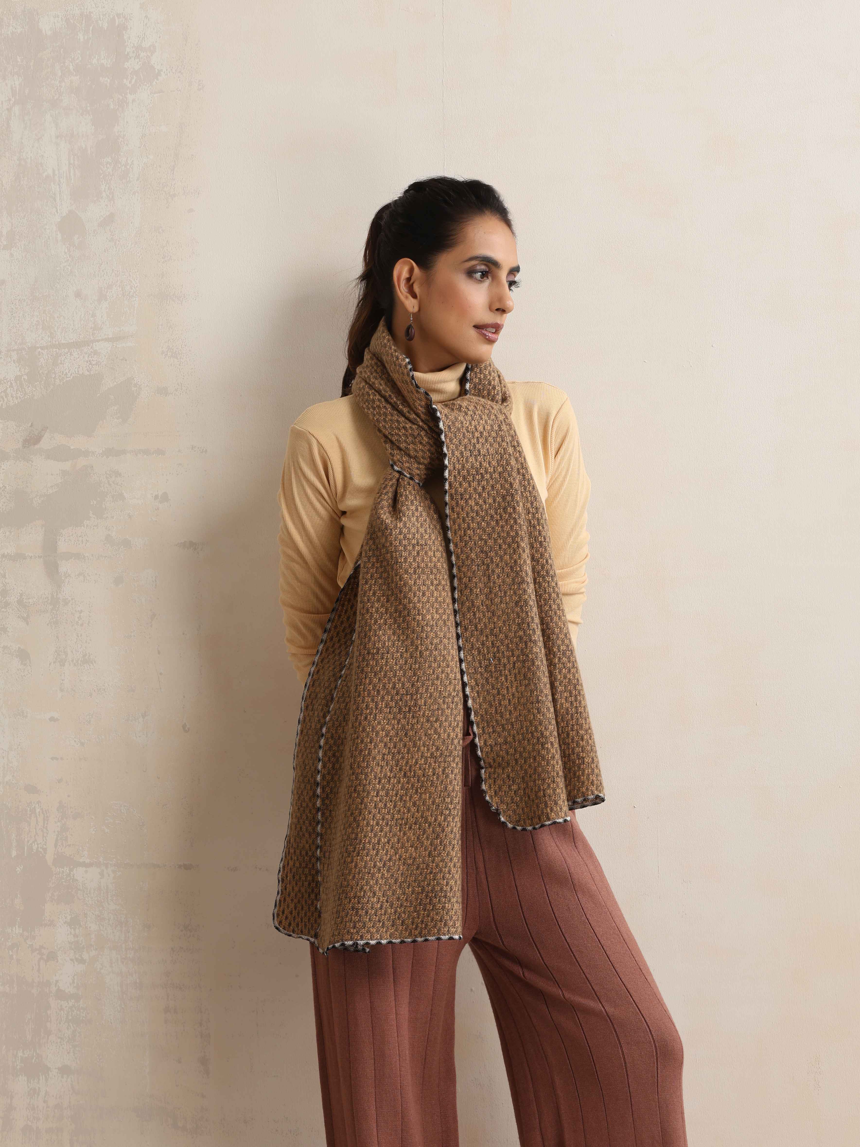 trueBrowns Brown Check Woollen Stole | Grocsy