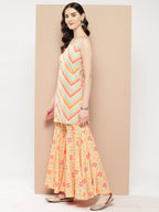 Ahalyaa Women Printed Regular Gotta Patti Kurti with Sharara & With Dupatta | Grocsy