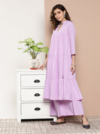 InWeave Women's Mauve Tiered Anarkali Kurta Set | Grocsy