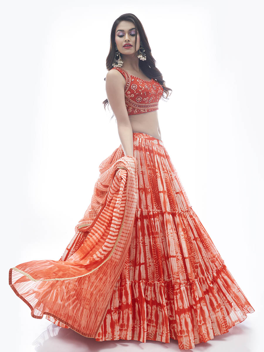 Myra Red Jaquard Embroidered Designer Lehenga | Grocsy